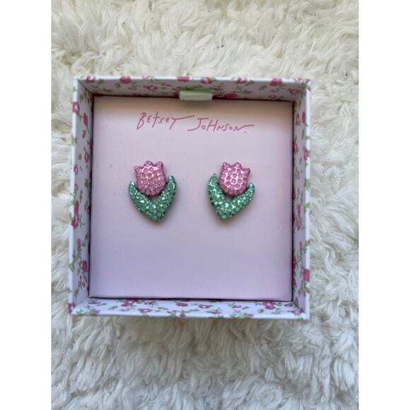 Betsey Johnson Hop To It Tulip Studs Pink Earrings NEW Flower Spring - Picture 11 of 11